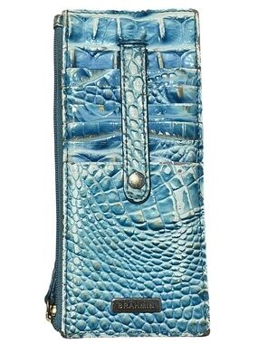 Brahmin Blue Leather Croc Embossed ID Card Holder Wallet